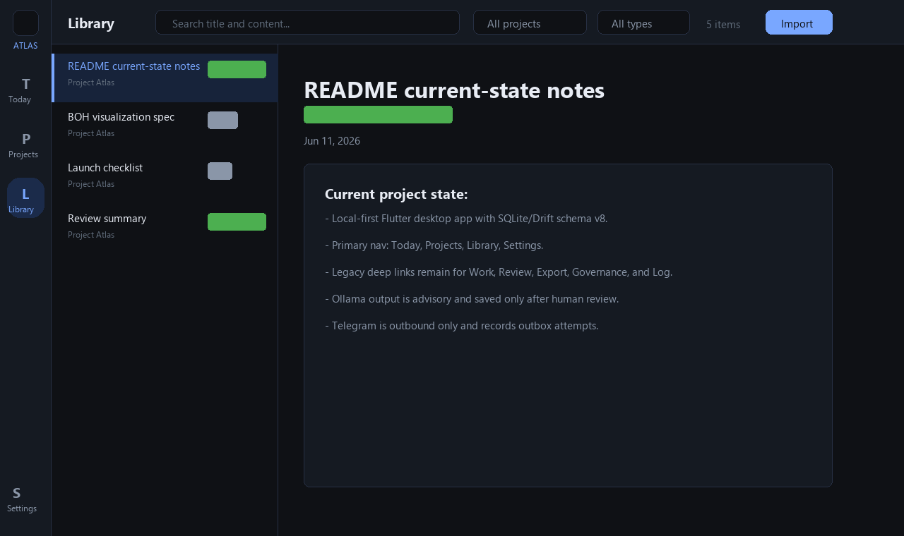 Project Atlas Library screen