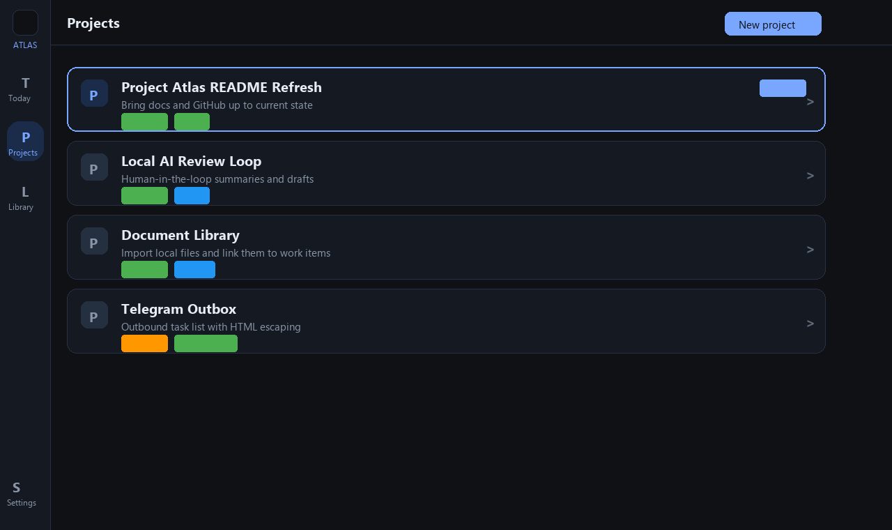 Project Atlas Projects screen