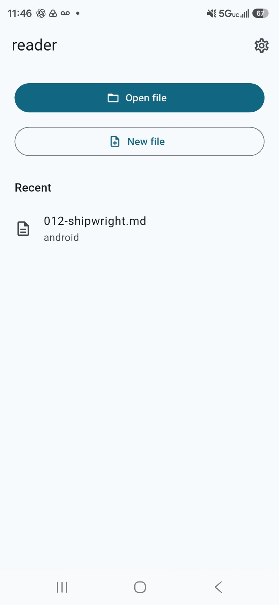 Reader Android home screen